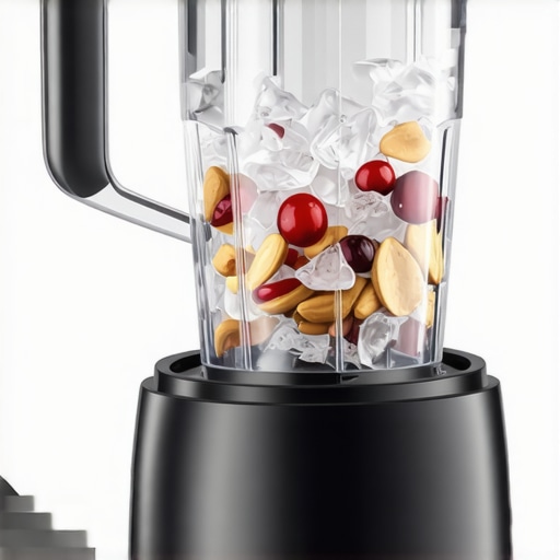 High-speed blender crushing ice and blending nuts with specialized blades.