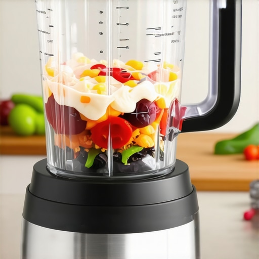 Close-up of a powerful blender blending ingredients in a modern kitchen setting