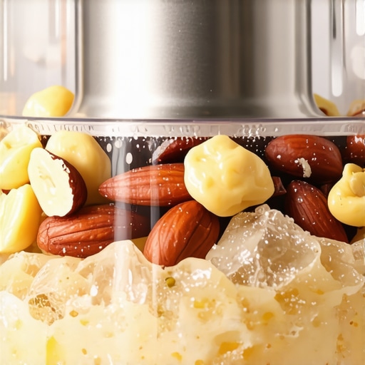 High-speed blender blending nuts and ice for perfect texture