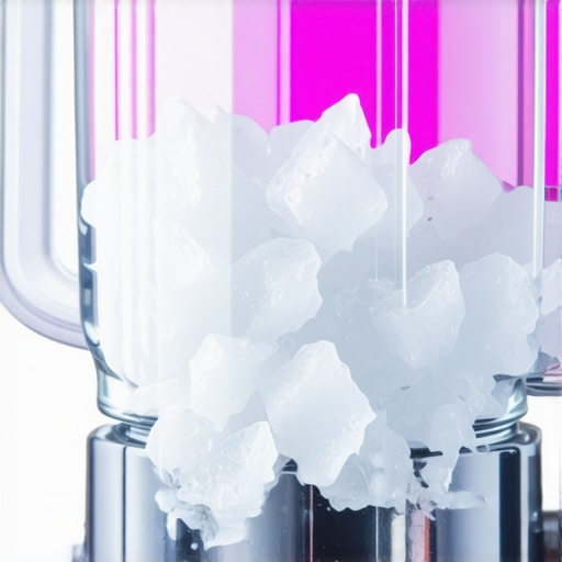 Close-up of a powerful blender blending ice cubes into a smooth mixture