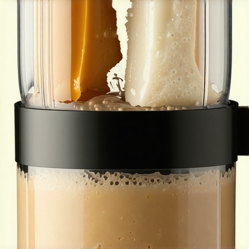 A powerful high-speed blender blending fruits and nuts for smoothies and butters