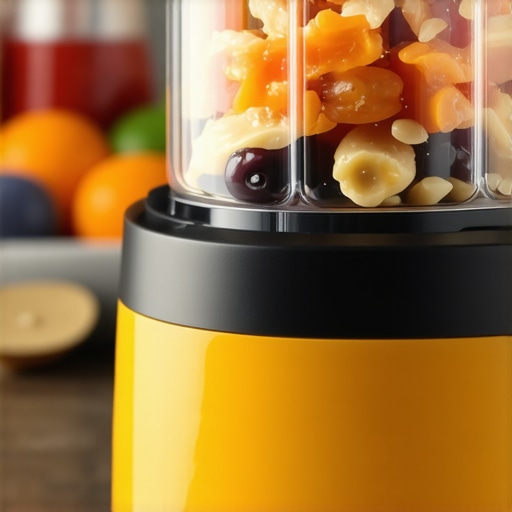 Close-up of a powerful blender blending nuts and ice for smoothies