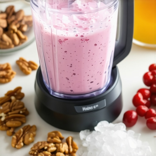 A high-performance blender blending nuts, ice, and fruits for smoothies or nut butters