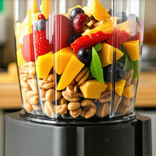 Blender blending nuts and fruits for smoothies and nut butters