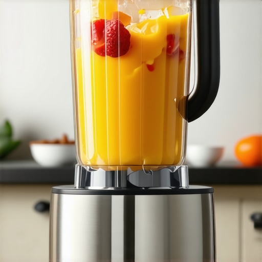 High-speed blender crushing ice to make smoothies in a modern kitchen