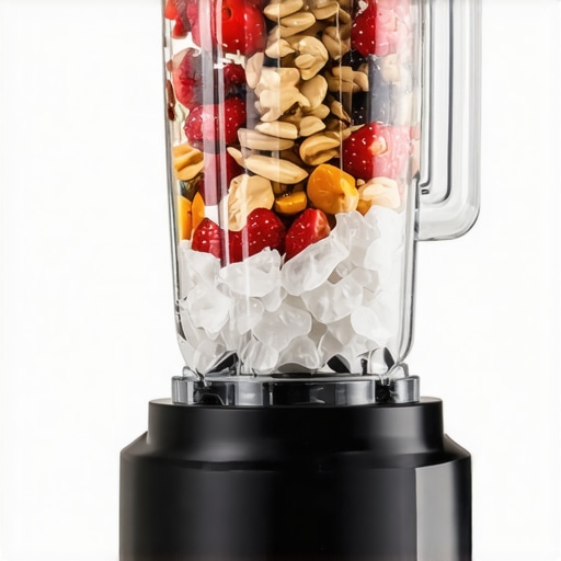 A modern high-speed blender blending ingredients for smoothies, nut butters, and ice crushing