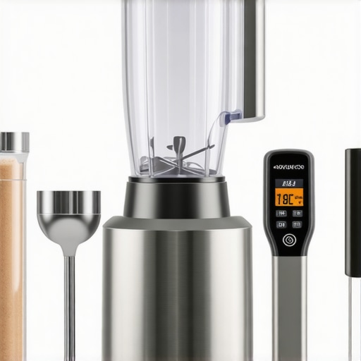 A set of blender accessories and tools for maintenance in a contemporary kitchen.