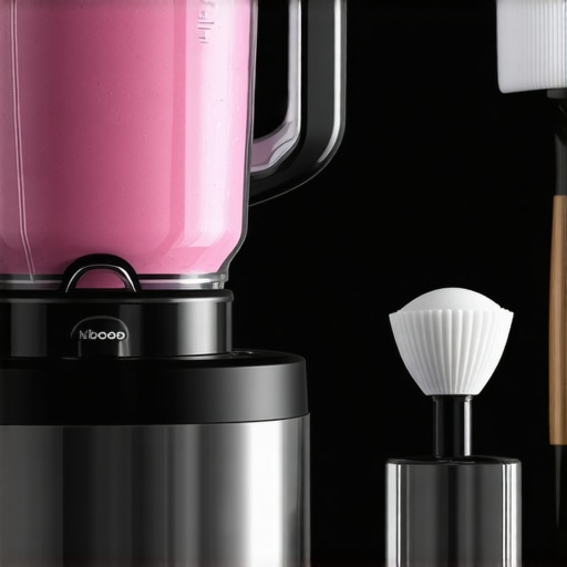 Maintenance Tools for High-Speed Blenders A set of tools including a silicone tamper and cleaning brush placed next to a high-speed blender, emphasizing proper maintenance.