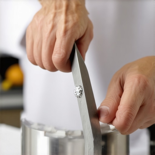 Person sharpening blender blades using a diamond hone to maintain cutting edge.