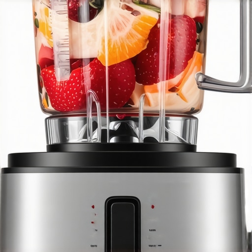 Detailed view of a modern blender with maintenance features and accessories.