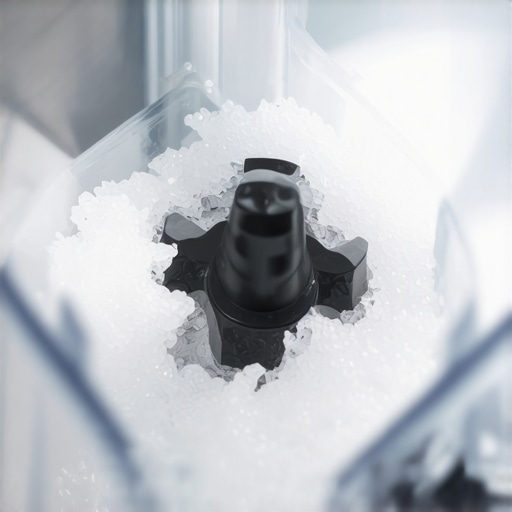 Close-up of a blender blending ice to fluffy snow texture