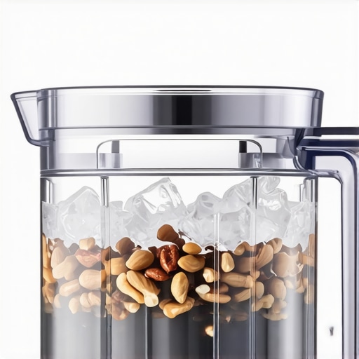 Modern high-speed blender quietly blending ice and nuts for smoothies and nut butters