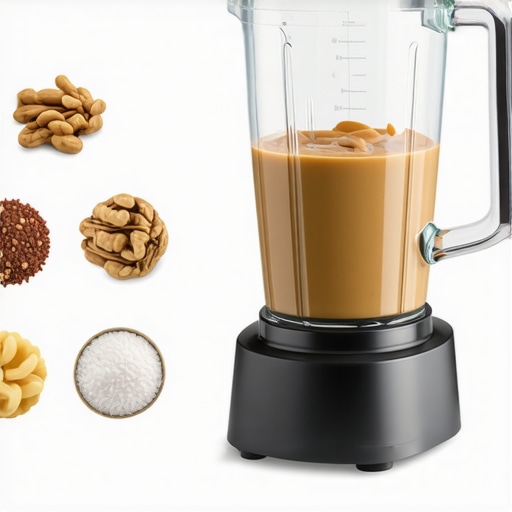 Close-up of a blender processing nuts and oil, illustrating the steps to perfect nut butter