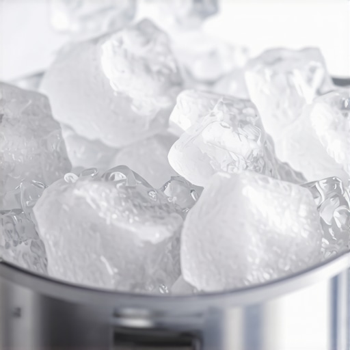 Blender blades shredding ice cubes for snow cones